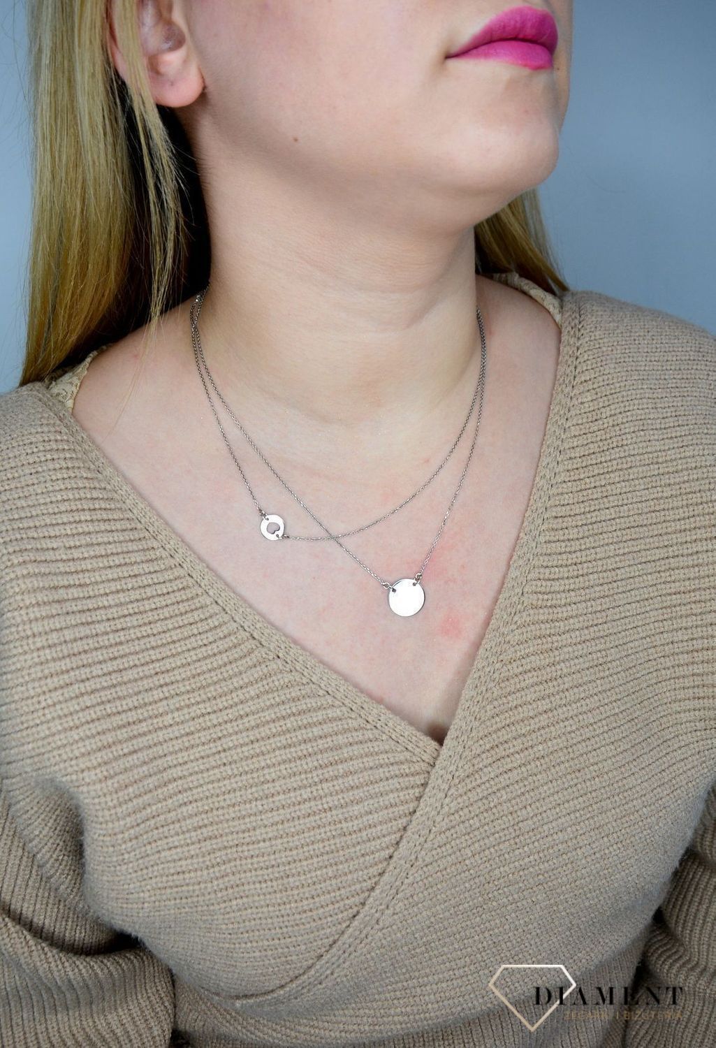 Naszyjnik srebrny Dall'Acqua podwójny z blaszkami C RM CL0015 069.jpg